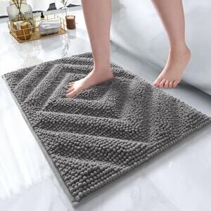 New Amoami Unique Chenille Bathroom Rug Non-Slip Bath Mat 20" x 32" Grey